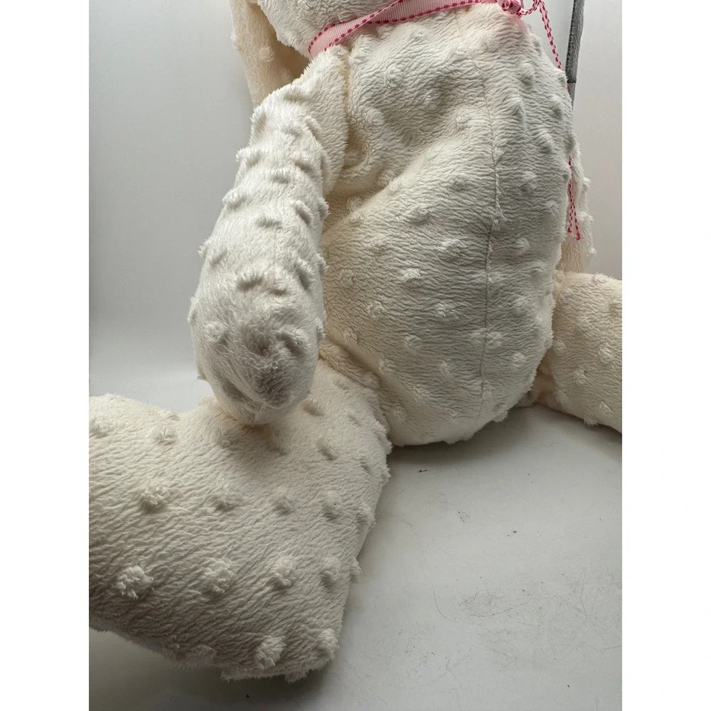 Cream Textured Bunny Rabbit Plush Stuffed Animal Pink Ribbon‎ Accent